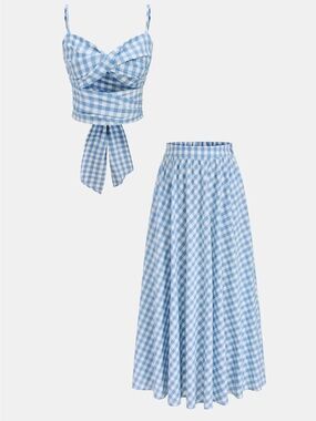Commense Blue Gingham Two-Piece Skirt Set - Women's XS